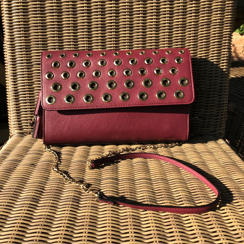 NEIMAN MARCUS Maroon Gold Leather Crossbody Bag